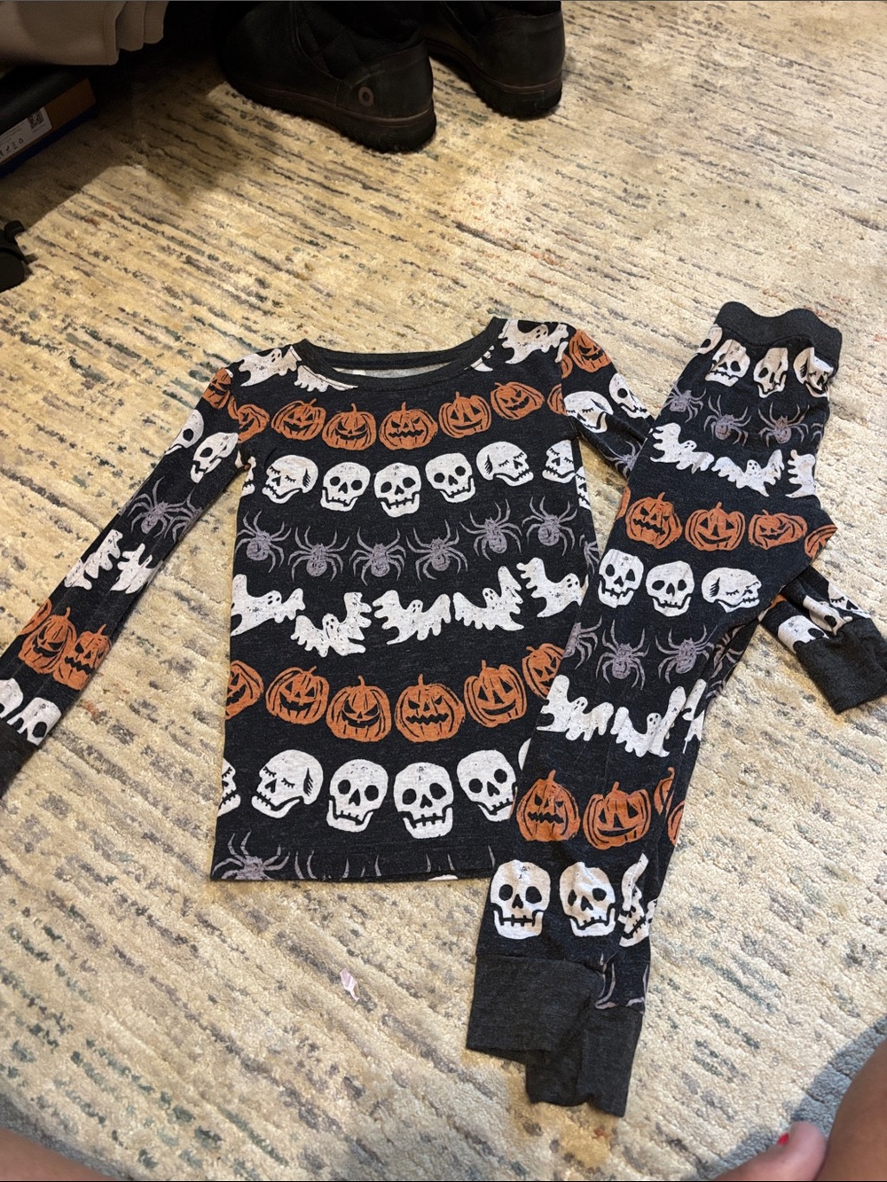 Little Sleepies Black Halloween Skull & Pumpkin Pajama Set